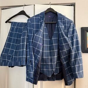 Blue Checkered Men's Suit Set